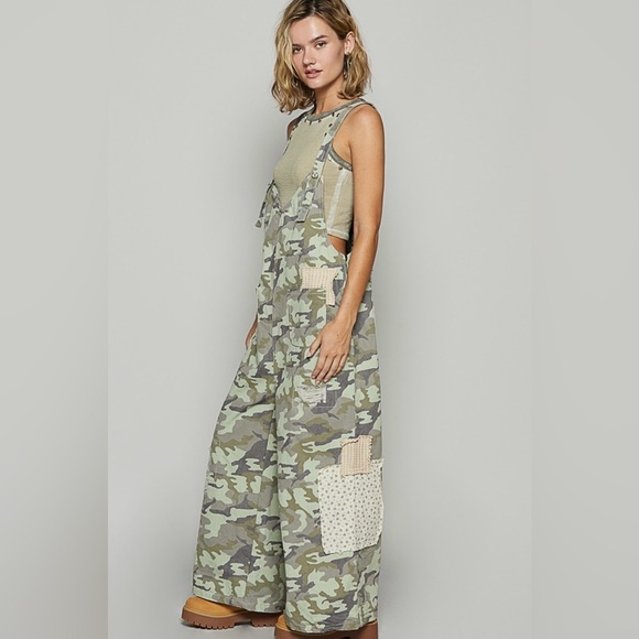 POL Pants - POL POL Overall Patch Detailing Vintage Washing - Camo Multi